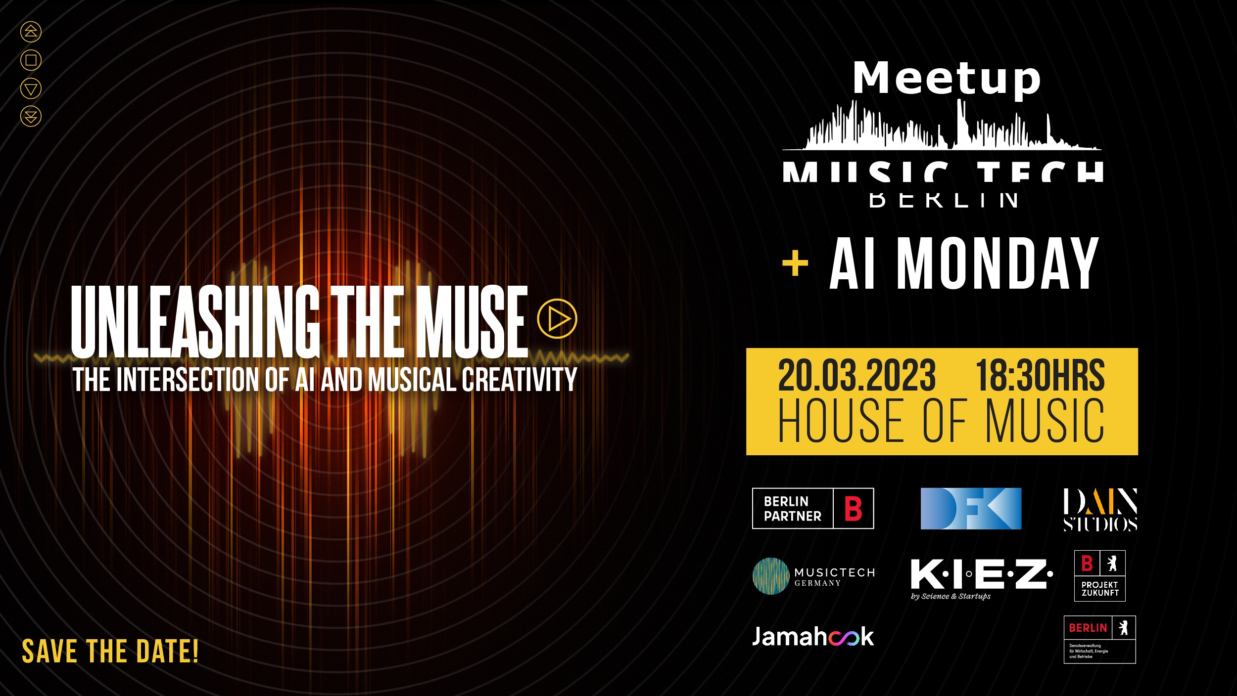 Logo Berlin Music Tech Meetup and AI Monday + Sponsor Logos